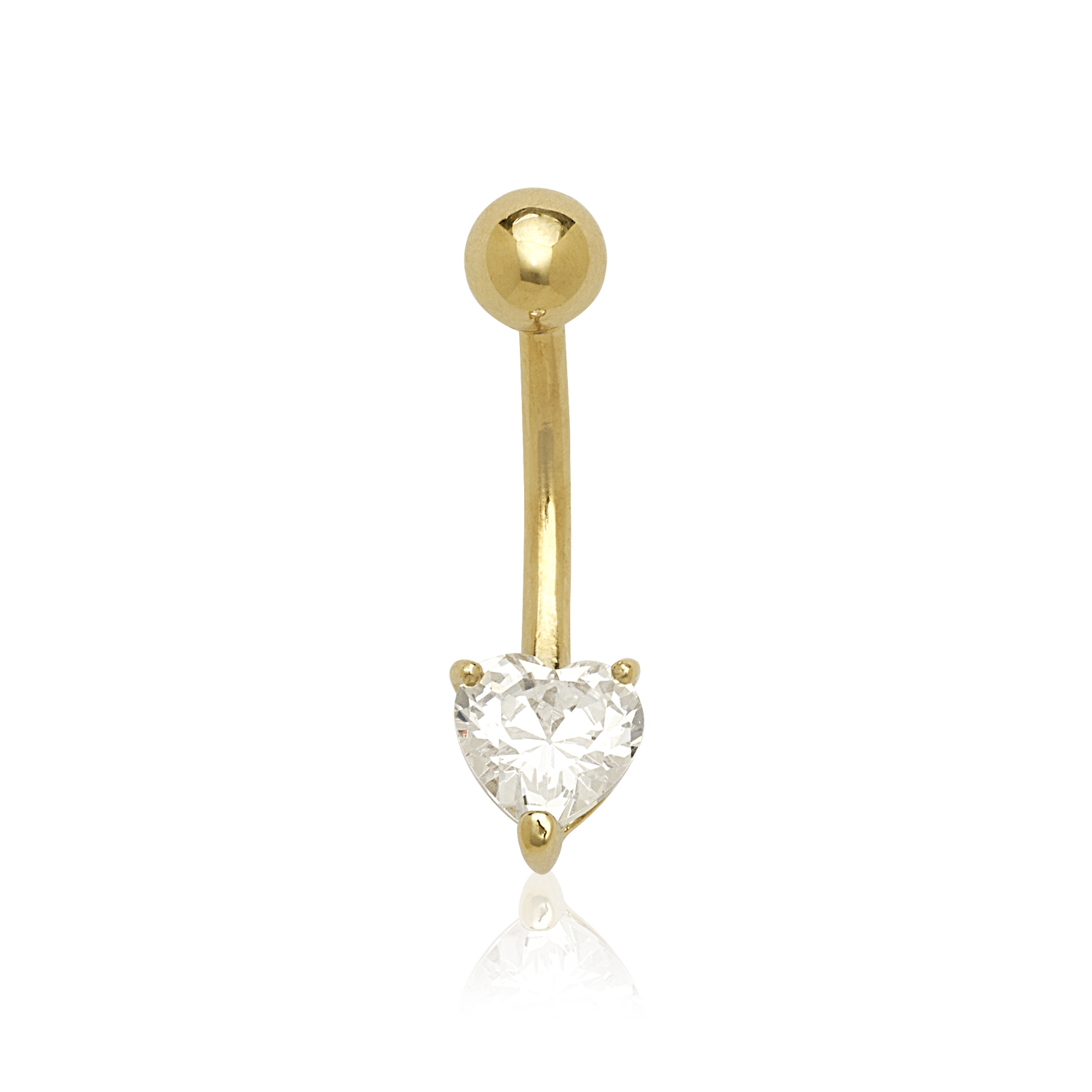 Jewelryweb 14k Yellow Gold Cubic Zirconia 14 Gauge Heart Shaped Body Jewelry Belly Ring - Measures 23x6mm