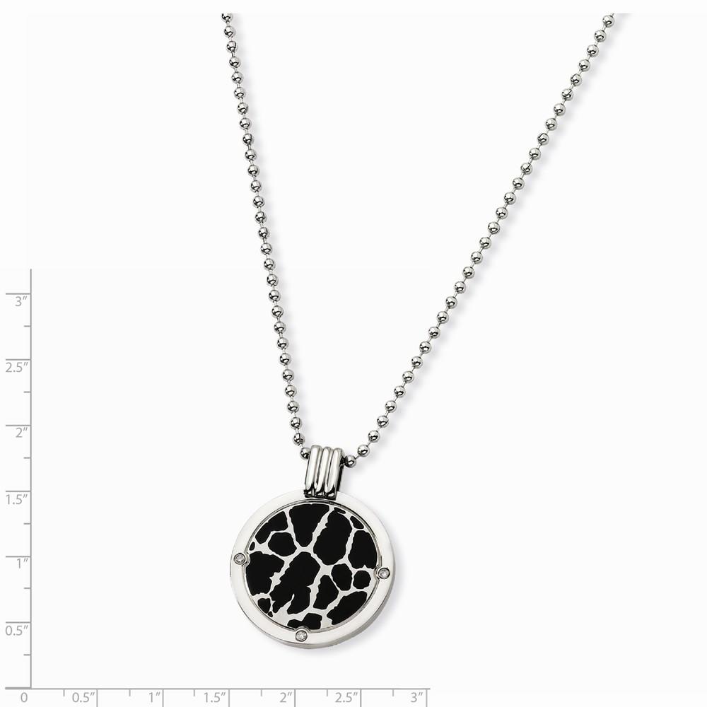 Jewelryweb Titanium with Black Enamel and 1/20ct. Diamond Necklace - 24 Inch