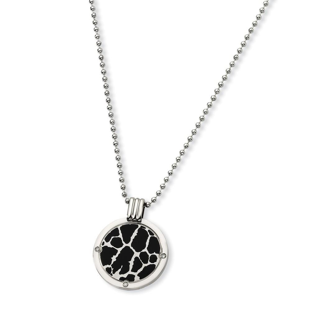 Jewelryweb Titanium with Black Enamel and 1/20ct. Diamond Necklace - 24 Inch