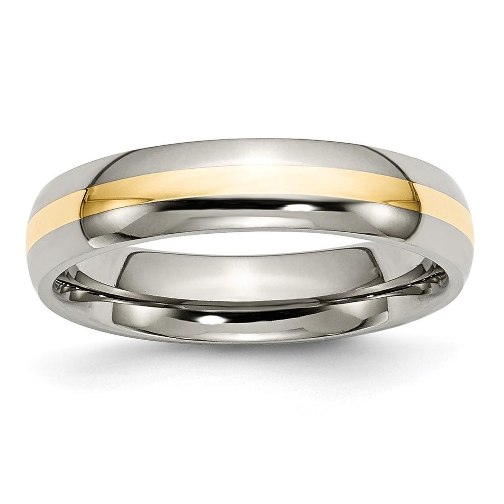 Jewelryweb Titanium 14k Gold Inlay 5mm Polished Band Ring - Size 11.5