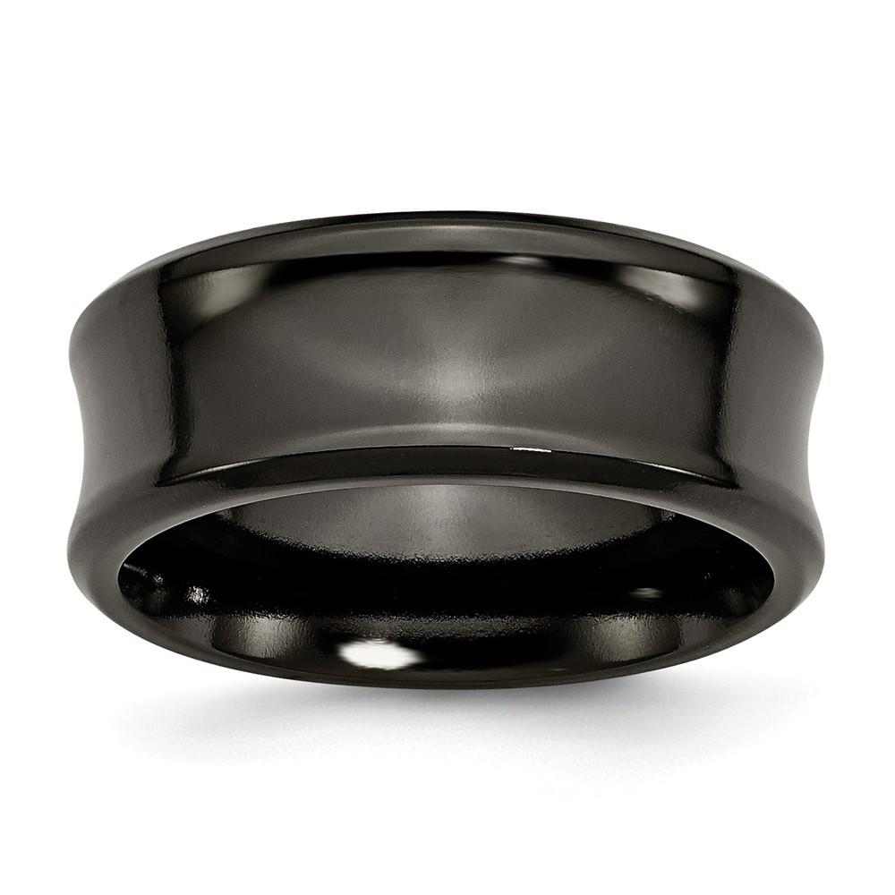 Jewelryweb Titanium Polished Black Concave 9mm Band Ring - Size 9.5