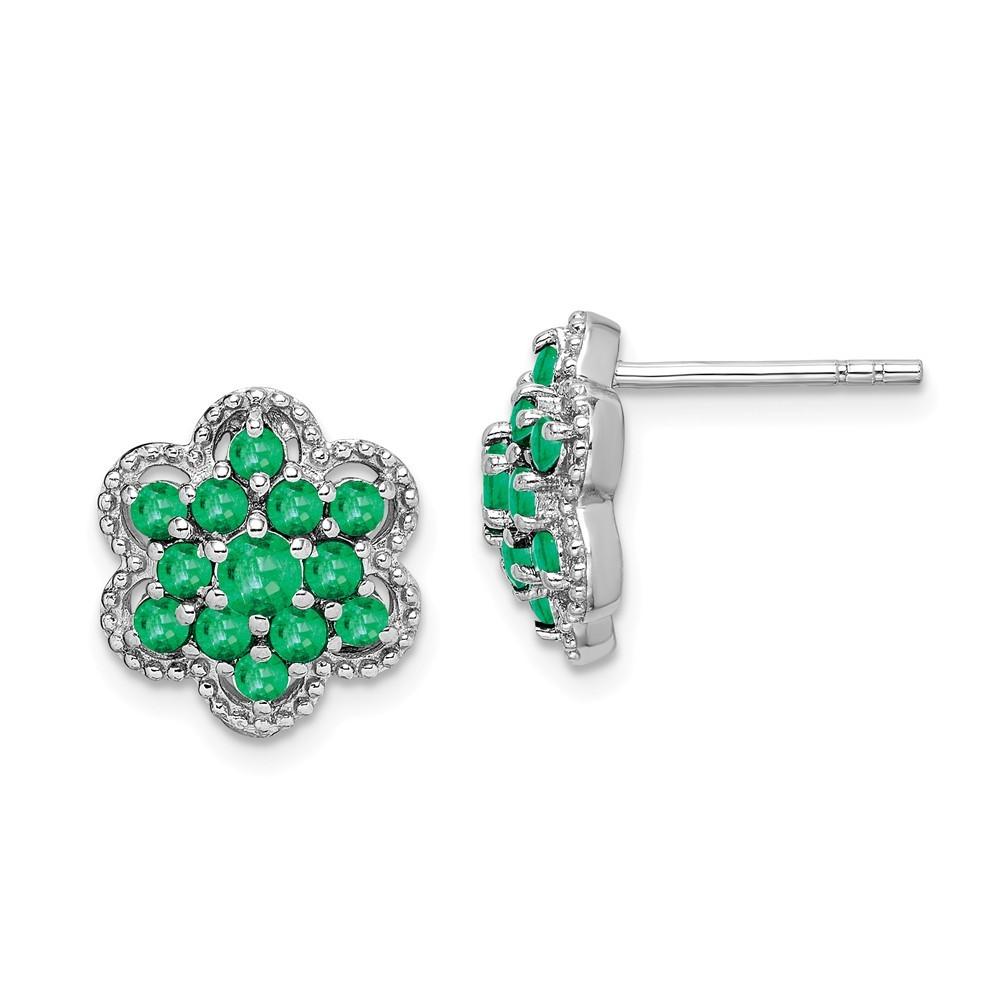 Jewelryweb Sterling Silver Emerald Flower Post Earrings
