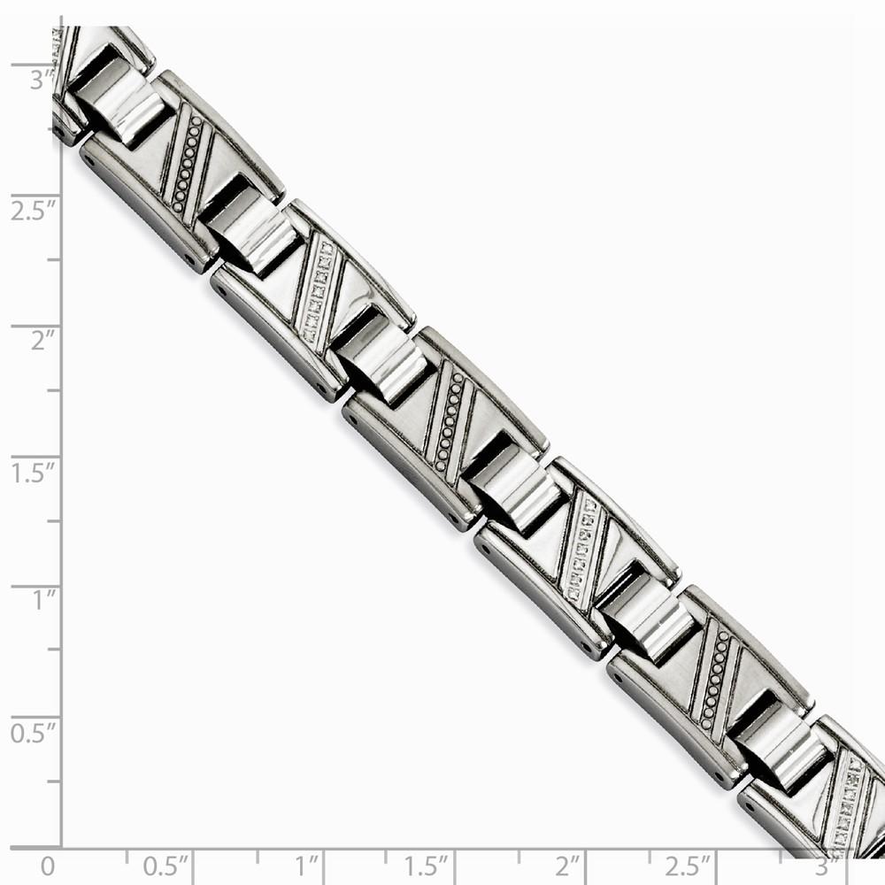 Jewelryweb Stainless Steel Polished With Diamonds 8.5inch Bracelet - Measures 11mm Wide