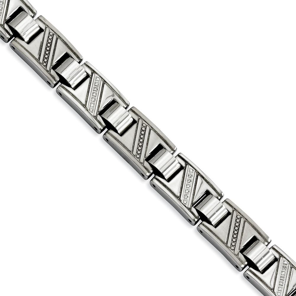 Jewelryweb Stainless Steel Polished With Diamonds 8.5inch Bracelet - Measures 11mm Wide