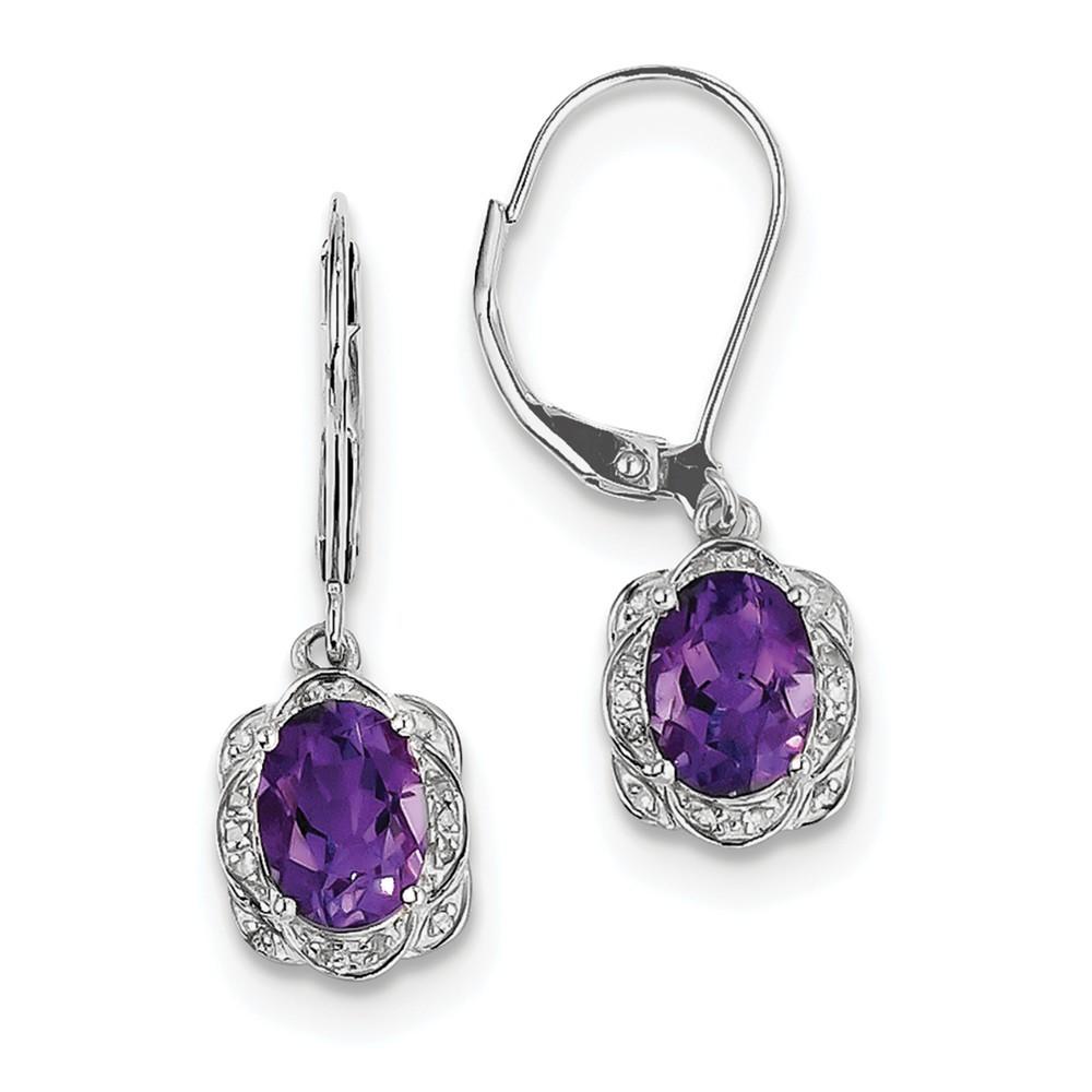 Jewelryweb Sterling Silver Diamond Amethyst Earrings - Measures 28x9mm Wide
