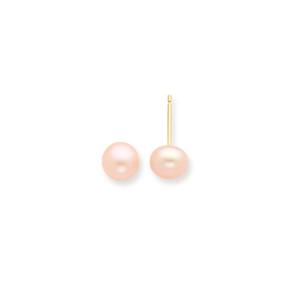 Jewelryweb 14k 6-6.5mm Pink Freshwater Cultured Button Pearl Stud Earrings