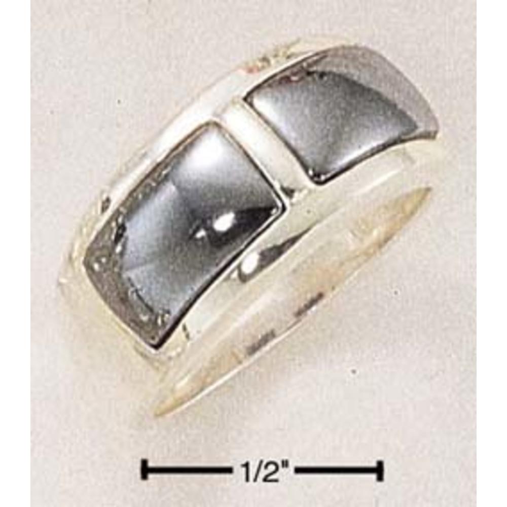 Jewelryweb Sterling Silver Bezel Set Double Emerald-Cut Hematite Ring - Size 5.0