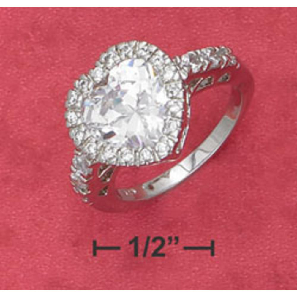 Jewelryweb 10mm Cubic Zirconia Heart Cubic Zirconia Border Sides In Filigree Setting Ring - Size 8.0