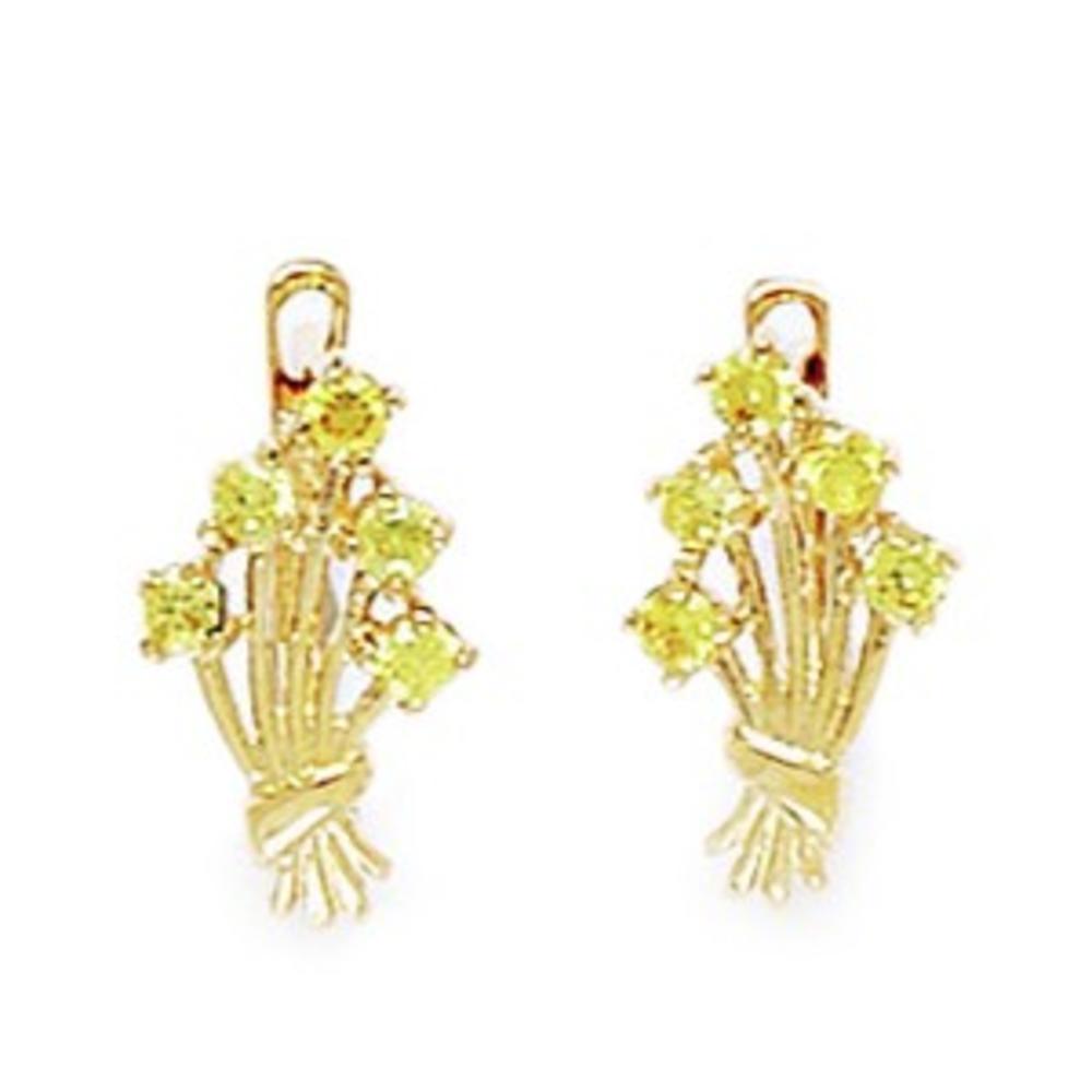 Jewelryweb 14k Yellow Gold November Birthstone Citrine CZ Flower Bouquet Leverback Earrings - Measures 15x9mm