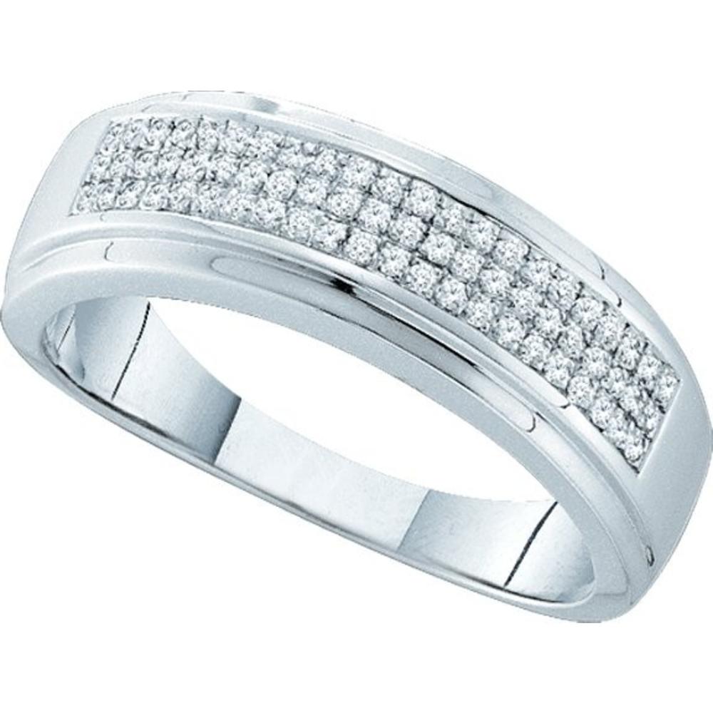 Jewelryweb 10k White Gold 0.20 Dwt Diamond Micro Pave Set Mens Band Ring