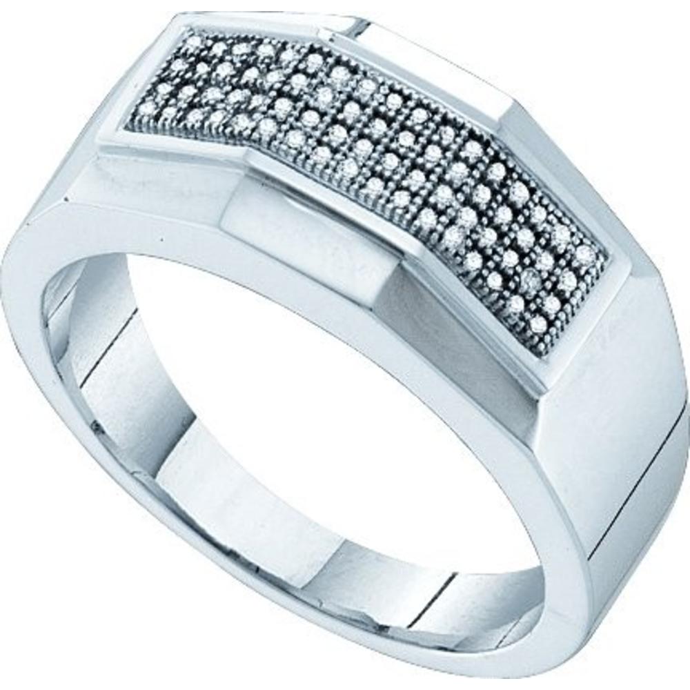Jewelryweb 10k White Gold 0.20 Dwt Diamond Micro Pave Set Mens Band Ring
