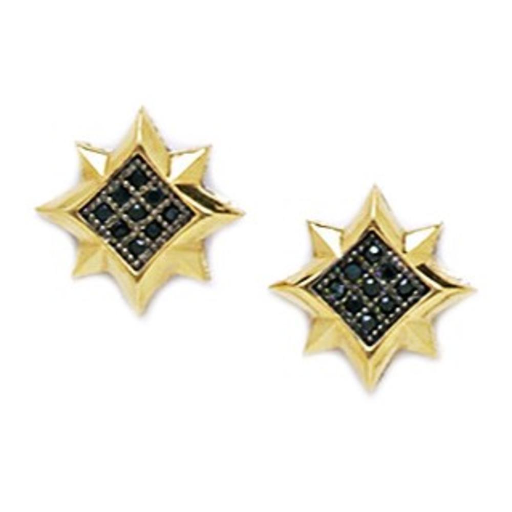 Jewelryweb 14k Yellow Gold Black Cubic Zirconia Large 8 Point Star MicroPave Earrings - Measures 11x11mm