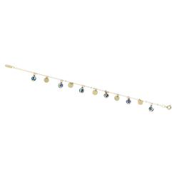 Jewelryweb 14k Yellow Gold Light Blue Glass 7 Inch Drop Disc Station Evil Eye Bracelet - Measures 5mm