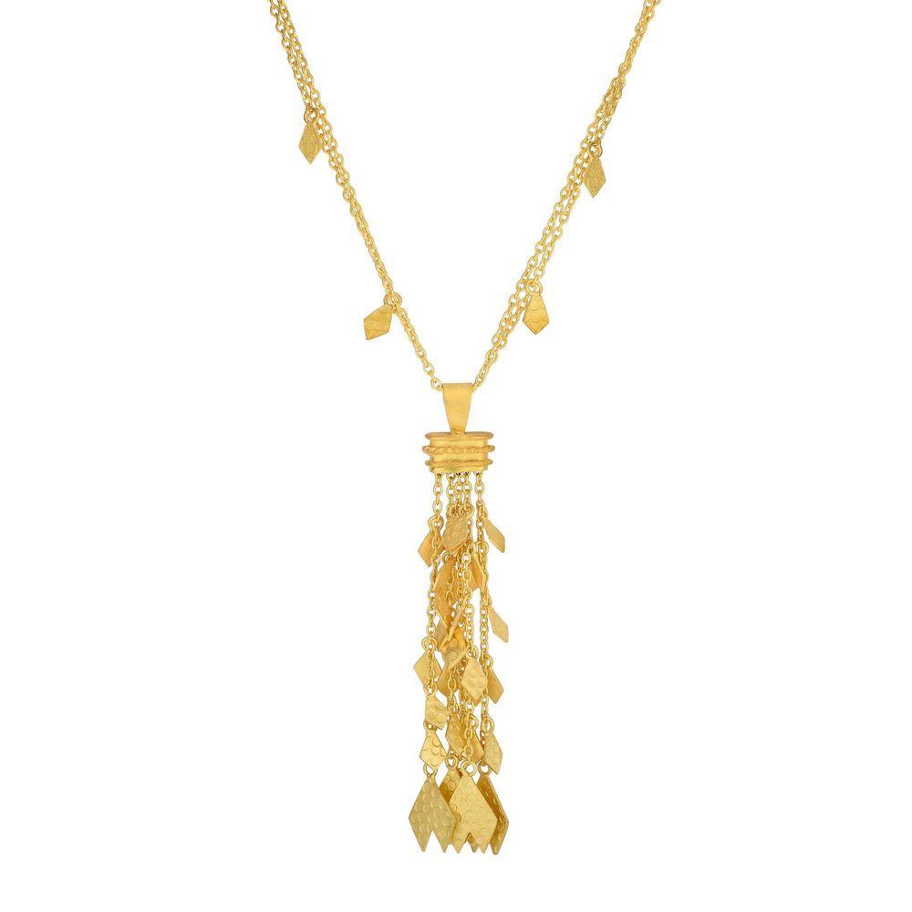 Jewelryweb Silver With Yellow Finish Matt Tassel Necklace - 17 Inch