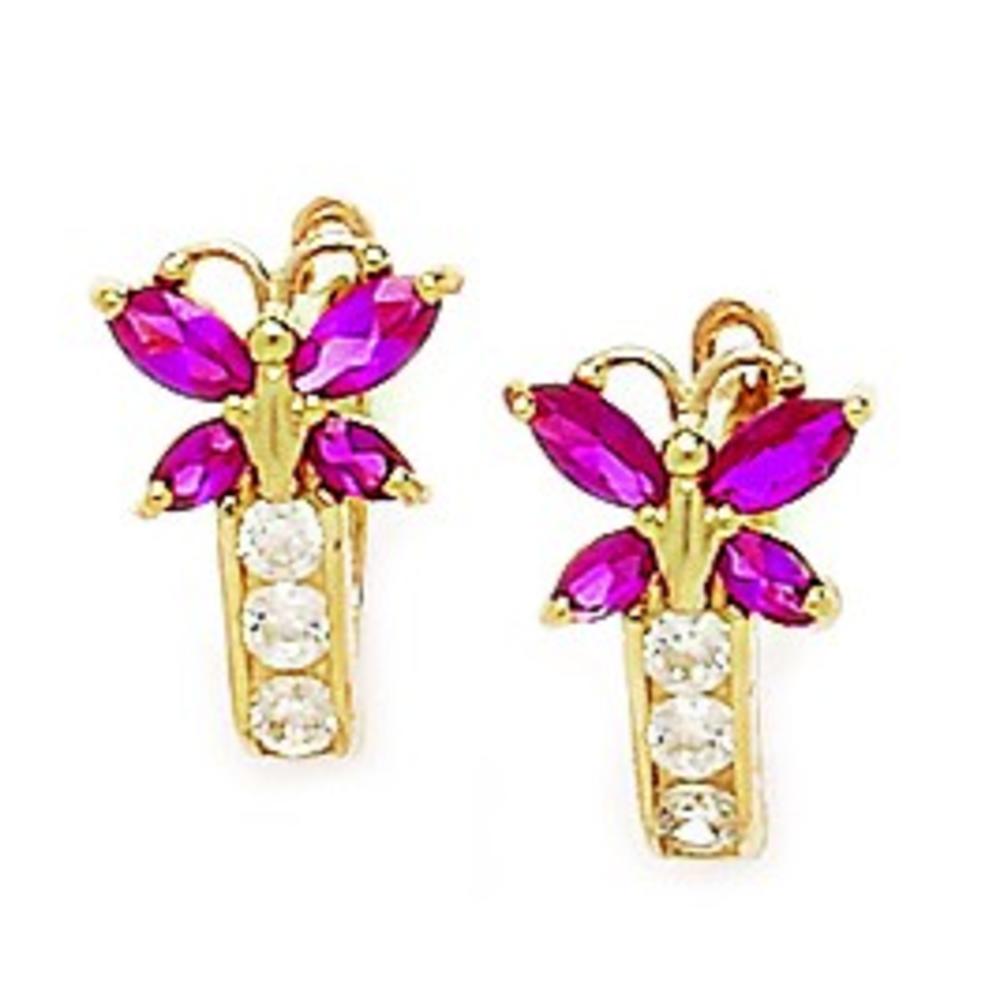Jewelryweb 14k Yellow Gold July Birthstone Ruby Cubic Zirconia Butterfly Leverback Earrings - Measures 12x7mm