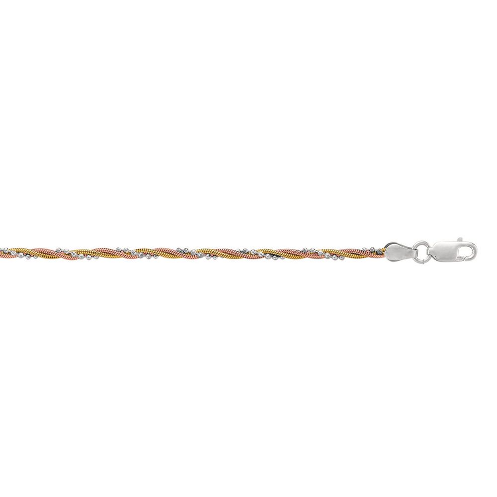 Jewelryweb Sterling Silver Rhodium Plated 3 Color Braid Anklet - 10 Inch