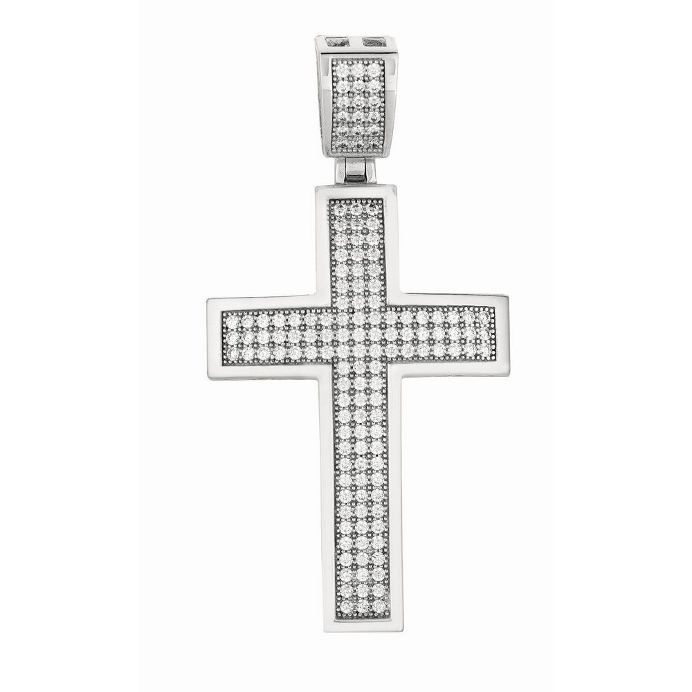 Jewelryweb Sterling Silver Cubic Zirconia Rhodium Plated Micro Pave Cross Pendant Pen