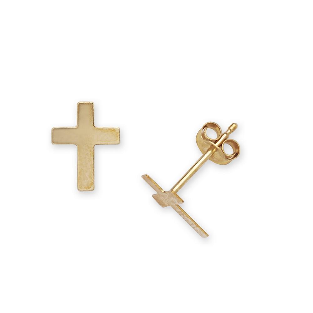 Jewelryweb 14k Yellow Gold Cross Stamping Children Earrings - Measures 9x7mm