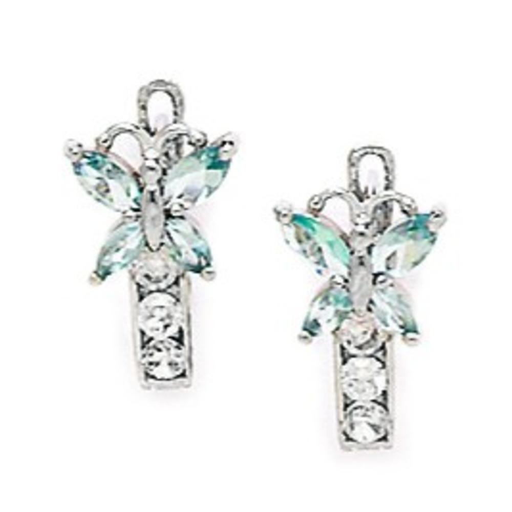Jewelryweb 14k White Gold March Birthstone Aquamrine CZ Butterfly Leverback Earrings - Measures 12x7mm