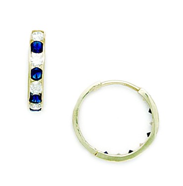 Jewelryweb 14k Yellow Gold Deep Blue Cubic Zirconia Hoop Hinged Earrings - Measures 14x15mm