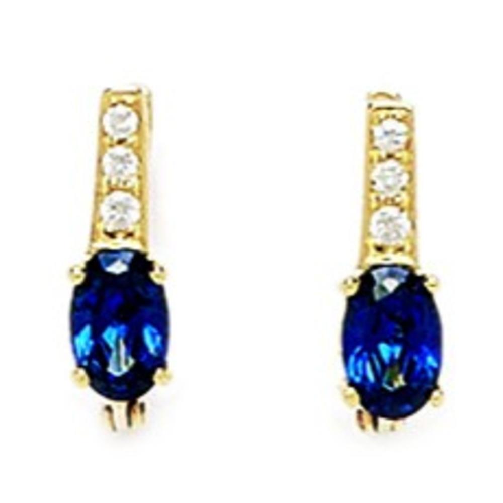Jewelryweb 14k Yellow Gold September Birthstone Sapphire 3x5mm Oval CZ Leverback Earrings - Measures 12x3mm