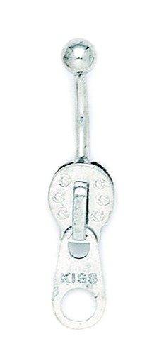 Jewelryweb 14k White Gold Cubic Zirconia 14 Gauge Dangling Zipper Body Jewelry Belly Ring - Measures 35x8mm