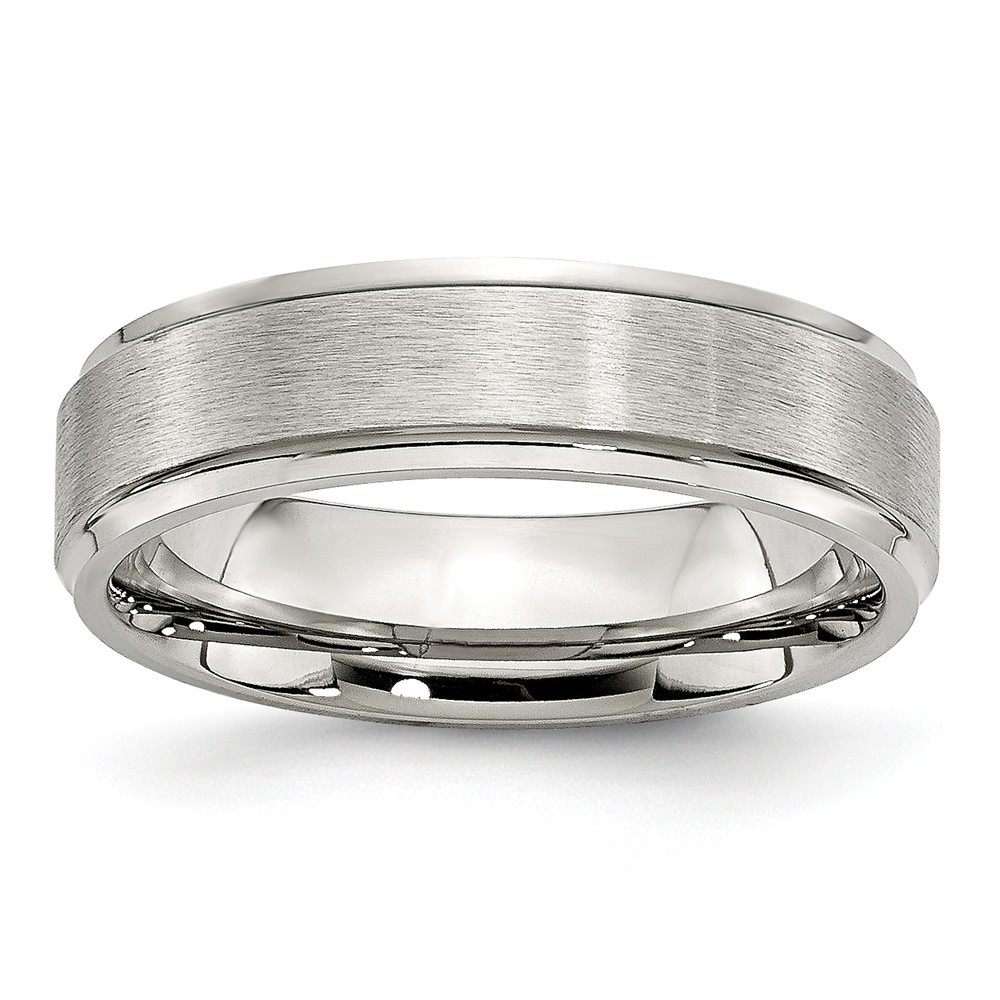 Jewelryweb Stainless Steel Grooved Edge 6mm Brushed and Polished Band Ring - Size 10.5
