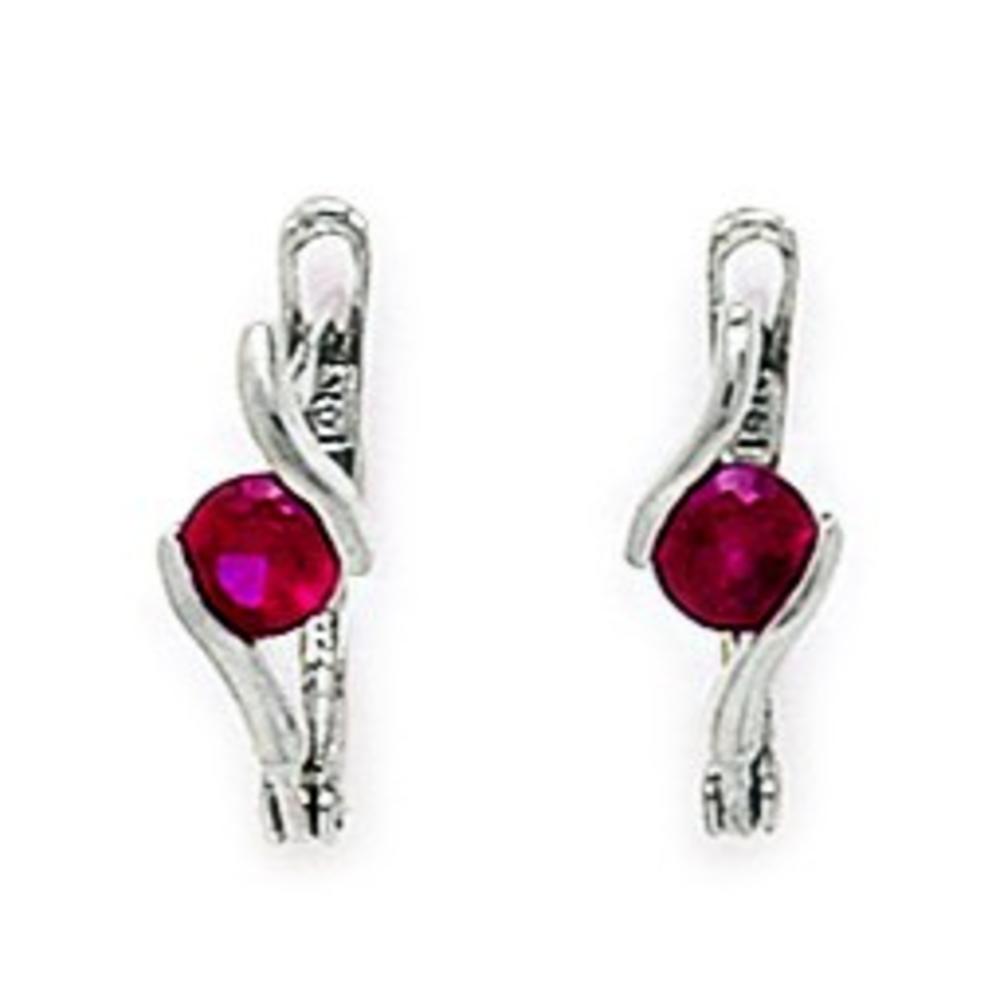 Jewelryweb 14k White Gold July Birthstone Ruby 3mm Round Cubic Zirconia Leverback Earrings - Measures 12x3mm