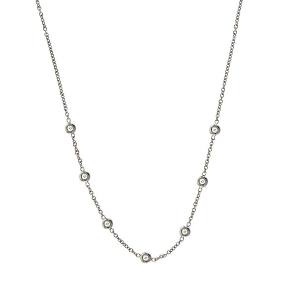 Jewelryweb 18k White Gold 1.5mm Diamonds Station - 18 Inch Necklace