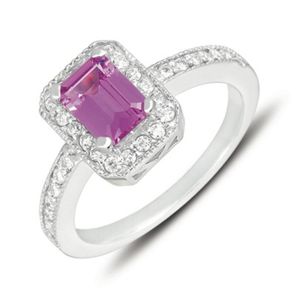 Jewelryweb 14k White Gold Pink Sapphire and Diamond Ring