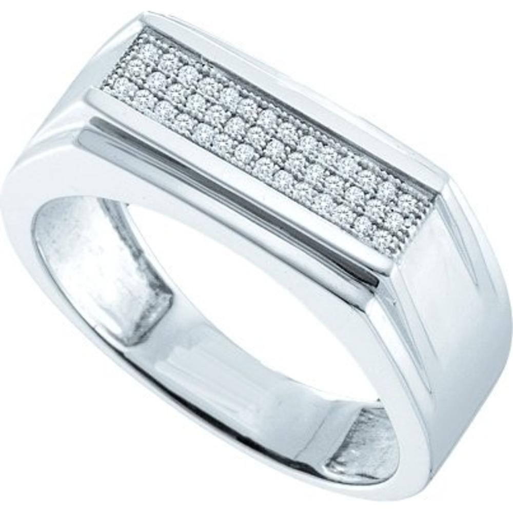 Jewelryweb 10k White Gold 0.15 Dwt Diamond Micro Pave Set Mens Band Ring