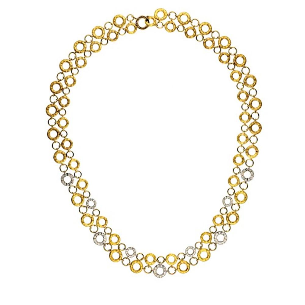 Jewelryweb 18k Yellow Gold 1.50 Dwt Diamond W and Y Textured Links Fancy - 18.5 Inch Necklace