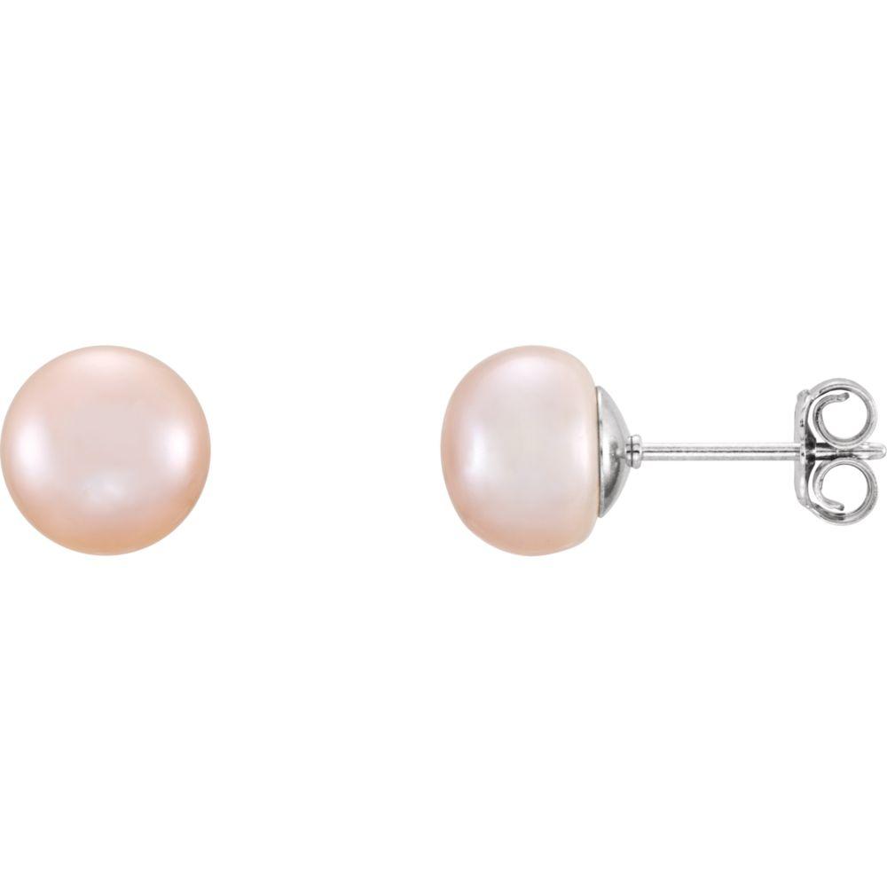 Jewelryweb Sterling Silver Cultured Pink Freshwater Pearl 7.0-8mm Polished Freshwater Cultured Pearl Earrings