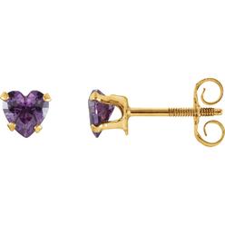 Jewelryweb 14k Yellow Gold Amethyst Polished Heart Earrings and Packaging