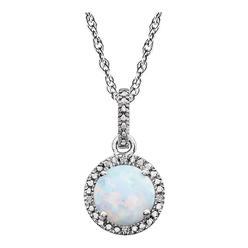 Jewelryweb Sterling Silver Opal and .01 Dwt Diamond Necklace