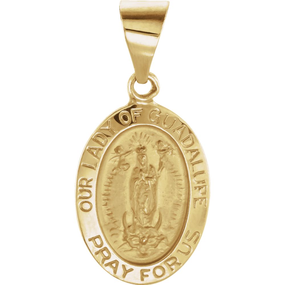 Jewelryweb 14k Yellow Gold 15x11mm Polished Oval Hollow Our Lady Of Guadalupe Medal Pendant