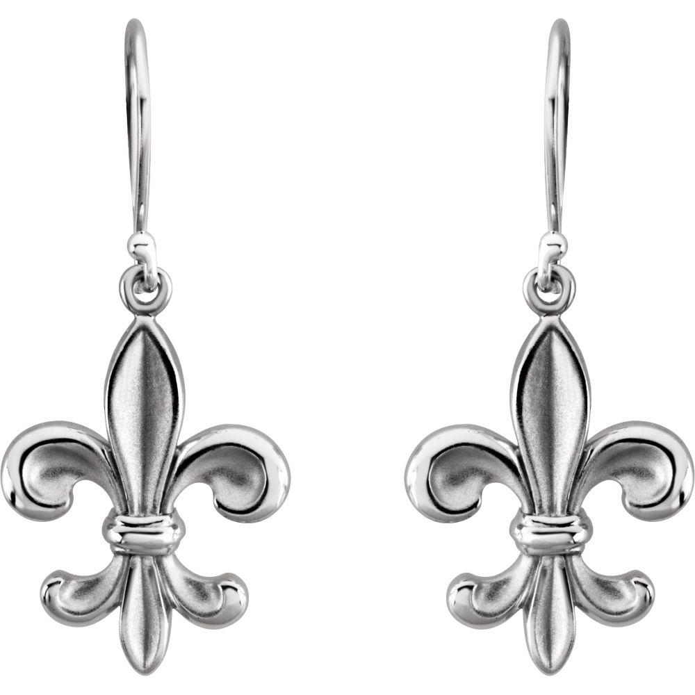 Jewelryweb Sterling Silver Dangle Earrings Polished Fleur-de-lis Earring