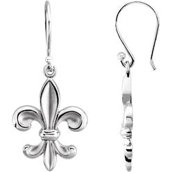 Jewelryweb Sterling Silver Dangle Earrings Polished Fleur-de-lis Earring