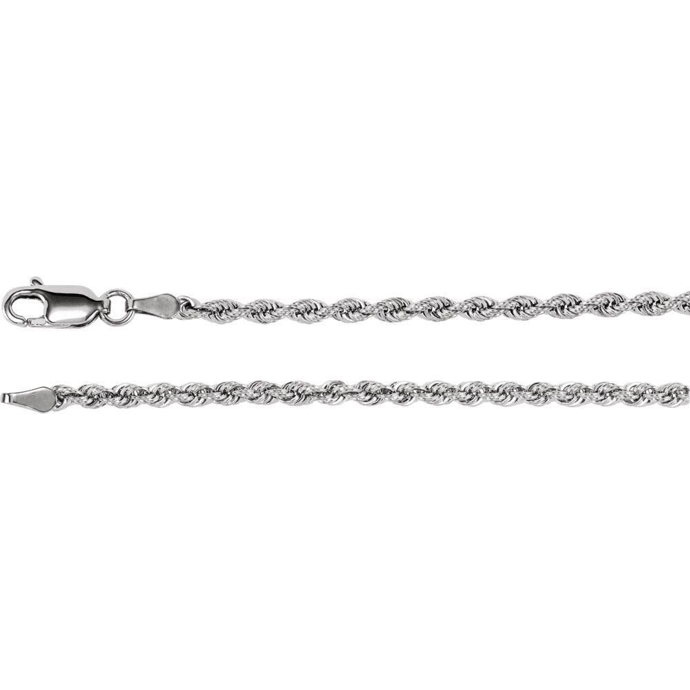 Jewelryweb 14k White Gold 2.5mm 7 Inch Rope Bracelet With Lobster Clasp
