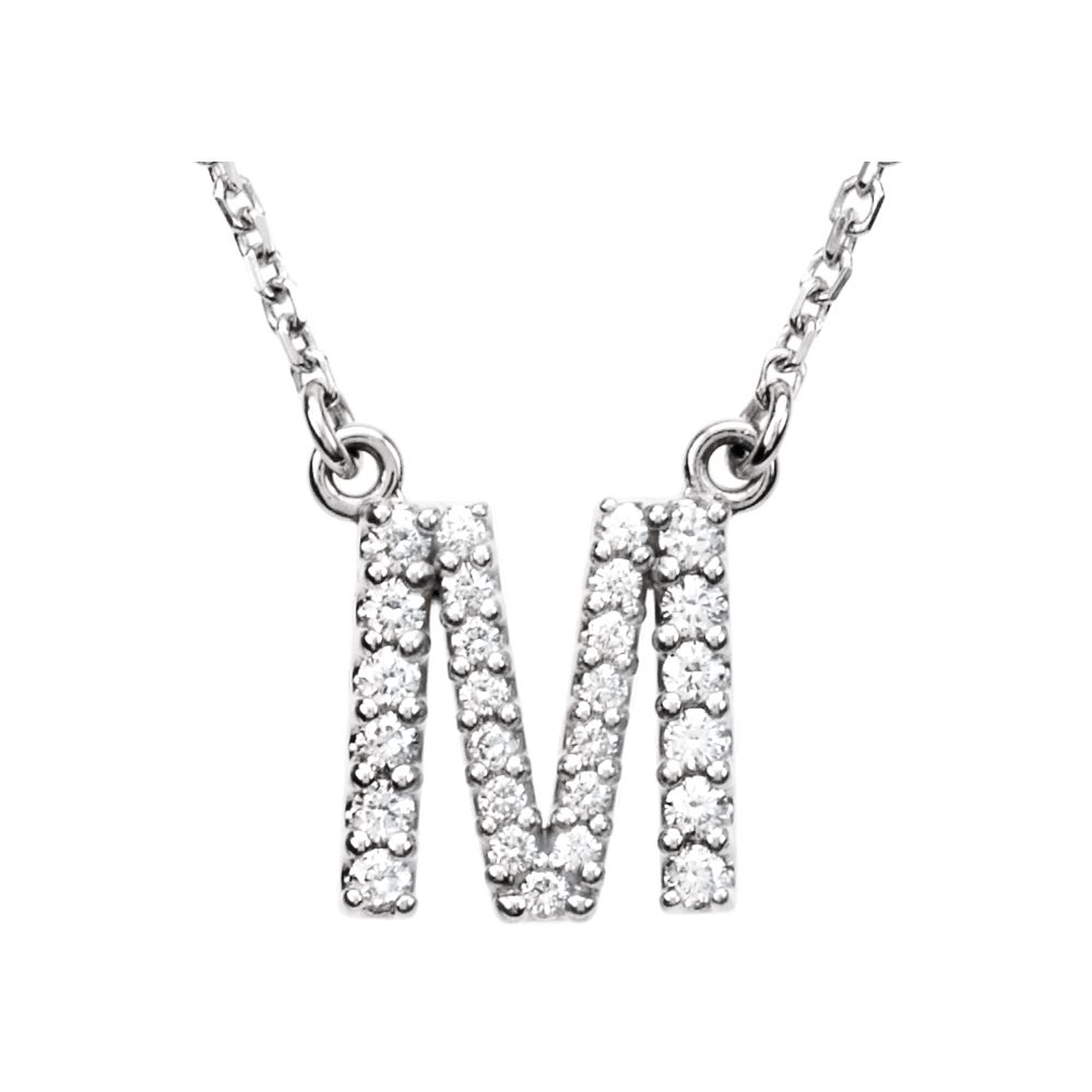 Jewelryweb 14k White Gold Diamond M Polished 0.2 Dwt Diamond Necklace