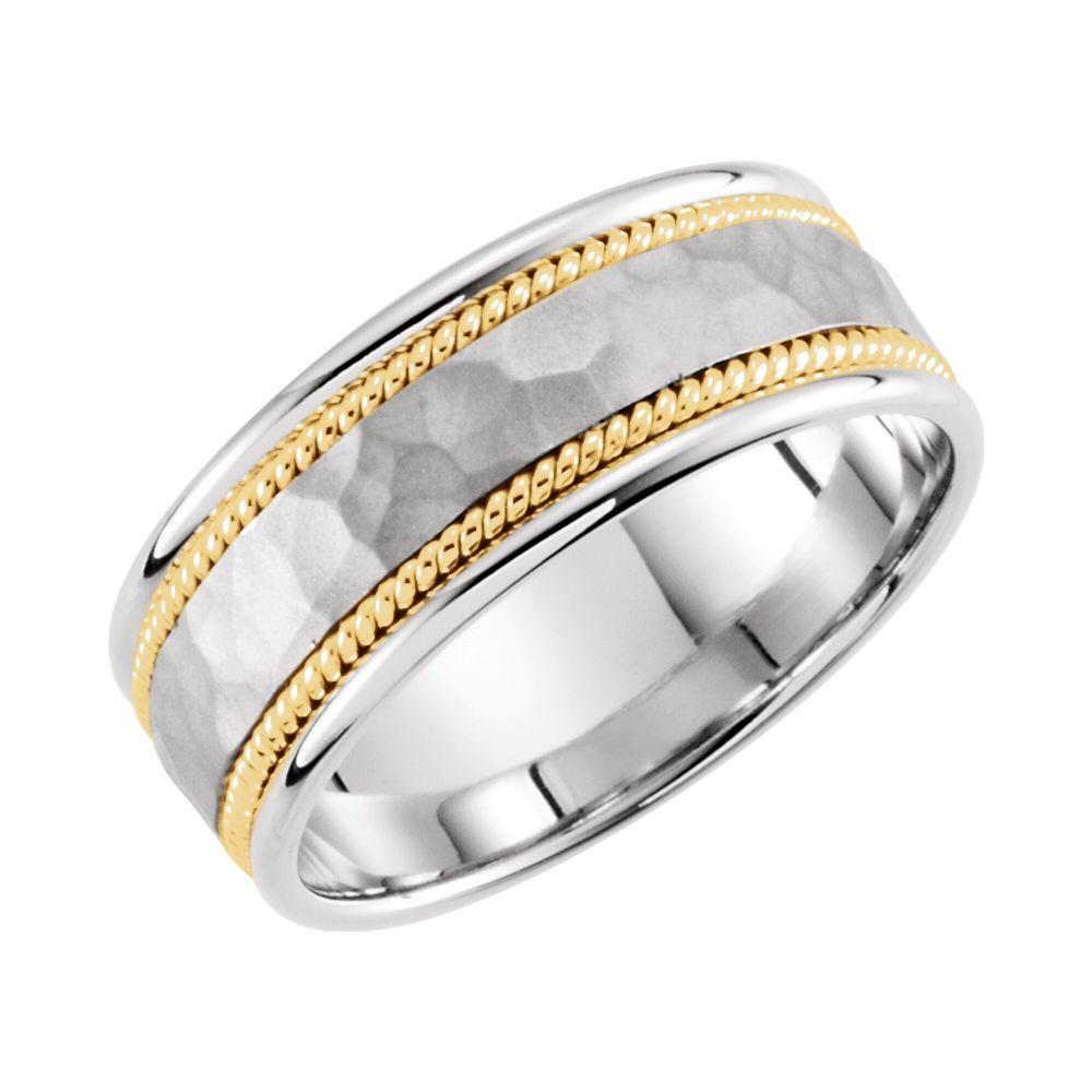 Jewelryweb 14k White Gold and Yellow Gold Size 10 8mm Polished Hand Woven Band Ring