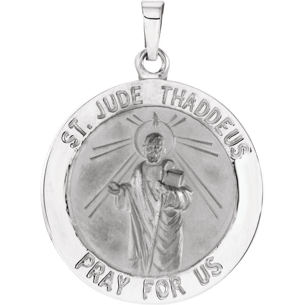 Jewelryweb Pendant 14k White Gold 22mm Polished Round St. Jude Thaddeus Medal