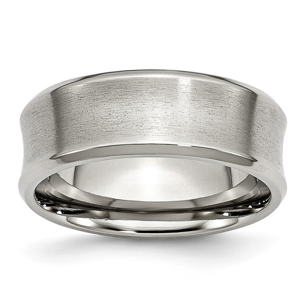 Jewelryweb Stainless Steel Beveled Edge Concave 8mm Brushed Band Ring - Size 14