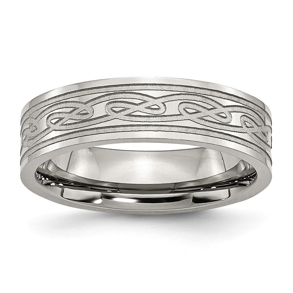 Jewelryweb Stainless Steel Celtic Knot Flat 6mm Brushed and Polished Band Ring - Size 6