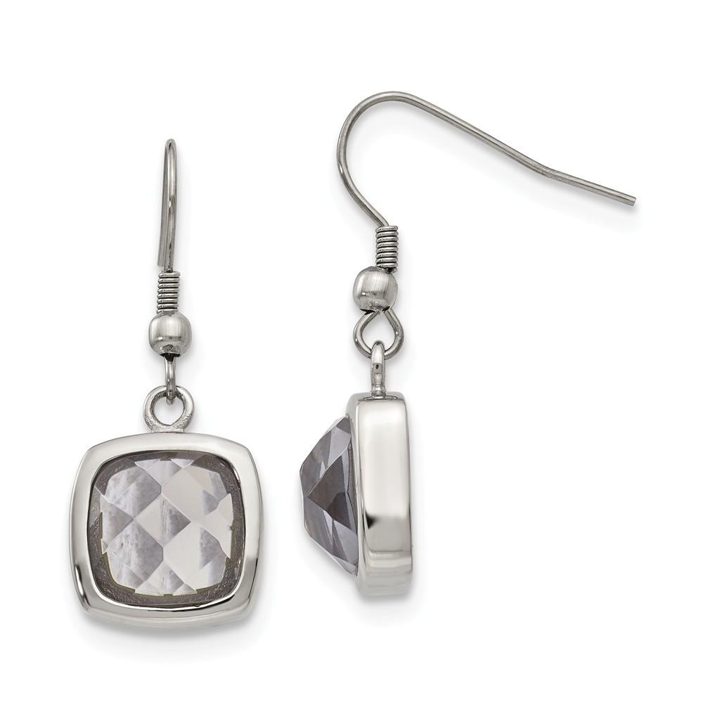 Jewelryweb Stainless Steel Polished Square Glass Shepherd Hook Earrings - Measures 36x13mm Wide