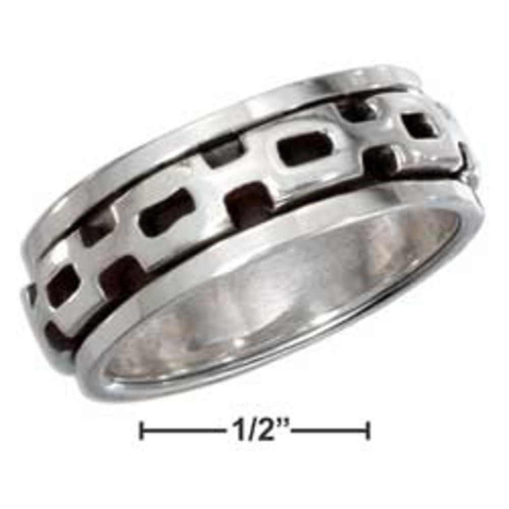 Jewelryweb Sterling Silver Mens Antiqued Worry Ring With Square Link Spinning Band - Size 9