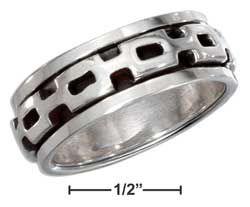 Jewelryweb Sterling Silver Mens Antiqued Worry Ring With Square Link Spinning Band - Size 10