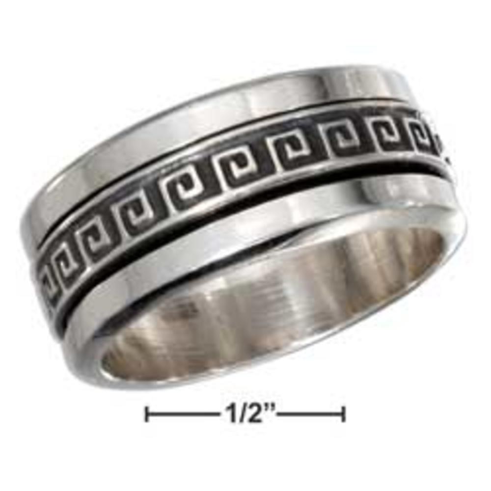 Jewelryweb Sterling Silver Mens Antiqued Worry Ring With Greek Key Spinning Band - Size 13