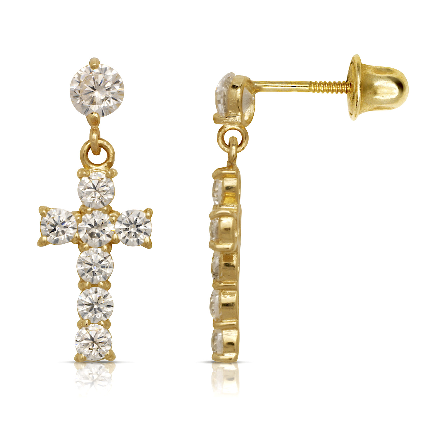 Jewelryweb 14k Yellow Gold Cubic Zirconia Big Cross Screw-Back Earrings - Measures 15x7mm