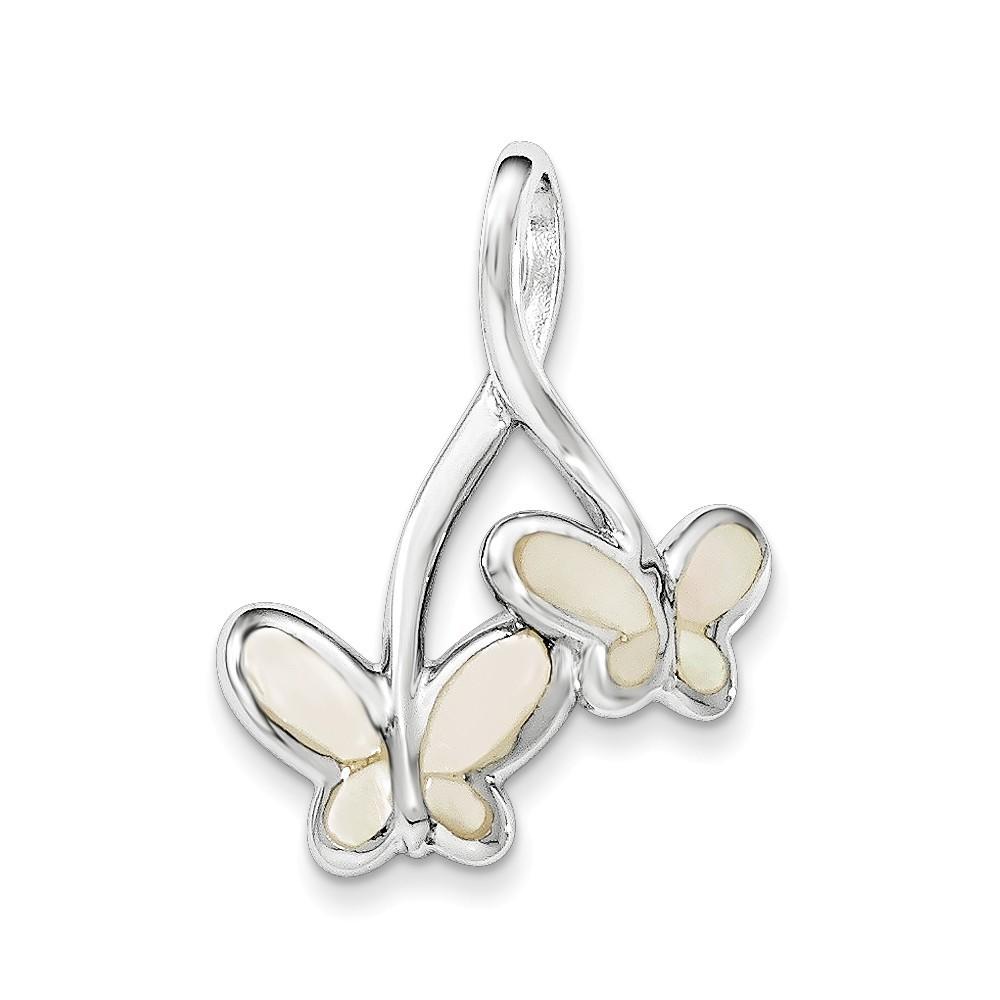 Jewelryweb Sterling Silver Polished Simulated Mother of Pearl Butterflies Chain Slide Pendant